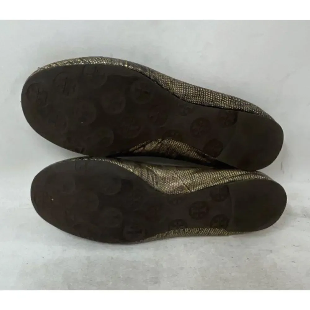 Tory Burch Size 6.5 Gold Reva Leather Slip On Ballet Flats Workwear